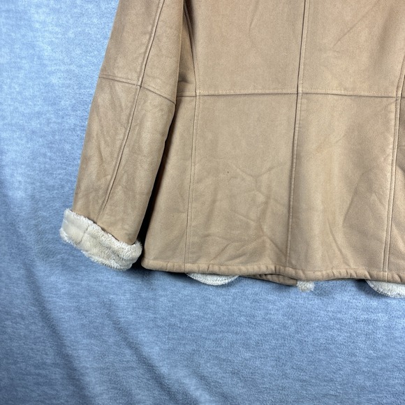 Talbots Faux Suede Fur Jacket S Rancher Coat Tan Barn Western Classic Cowgirl - Picture 12 of 16